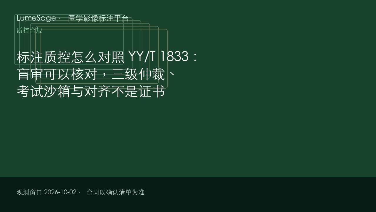 标注质控怎么对照 YY/T 1833：盲审可以核对，三级仲裁、考试沙箱与对齐不是证书