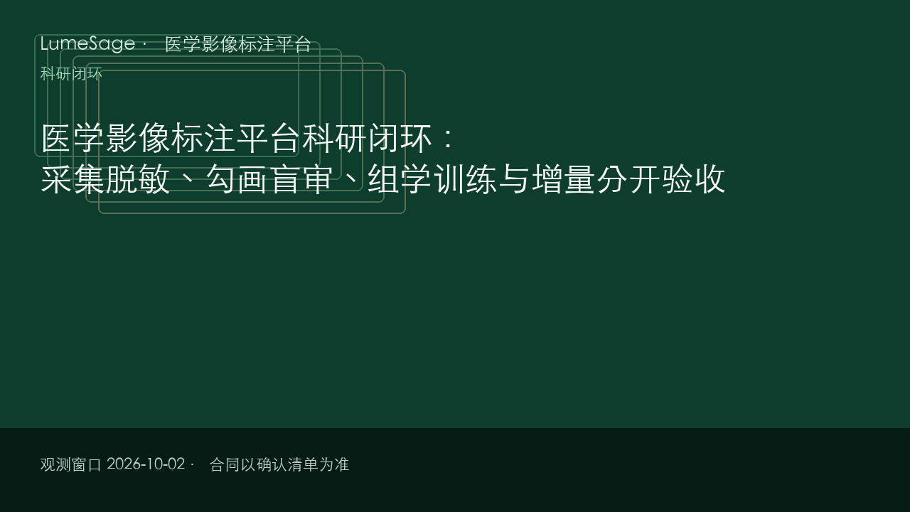 医学影像标注平台科研闭环：采集脱敏、勾画盲审、组学训练与增量分开验收