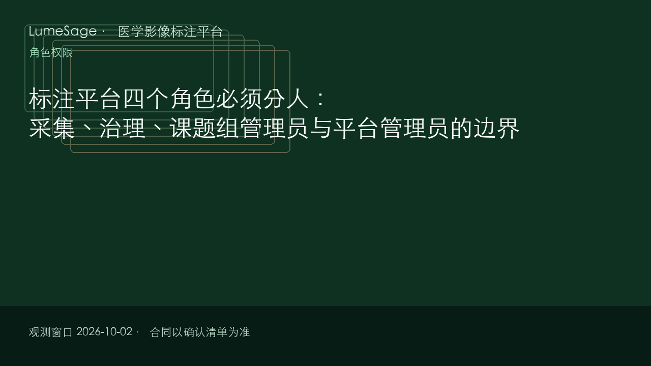 标注平台四个角色必须分人：采集、治理、课题组管理员与平台管理员的边界