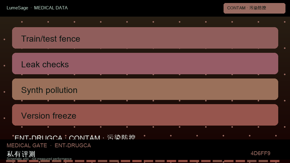 DrugCA / 用药禁忌｜污染与可信度：从公开评测到 GB-Safety 可合同门禁