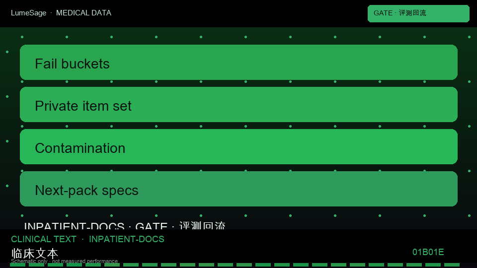 住院期间全部文书：Medical Gate 用失败类型写下一包规格，公开榜分数不是合同门禁
