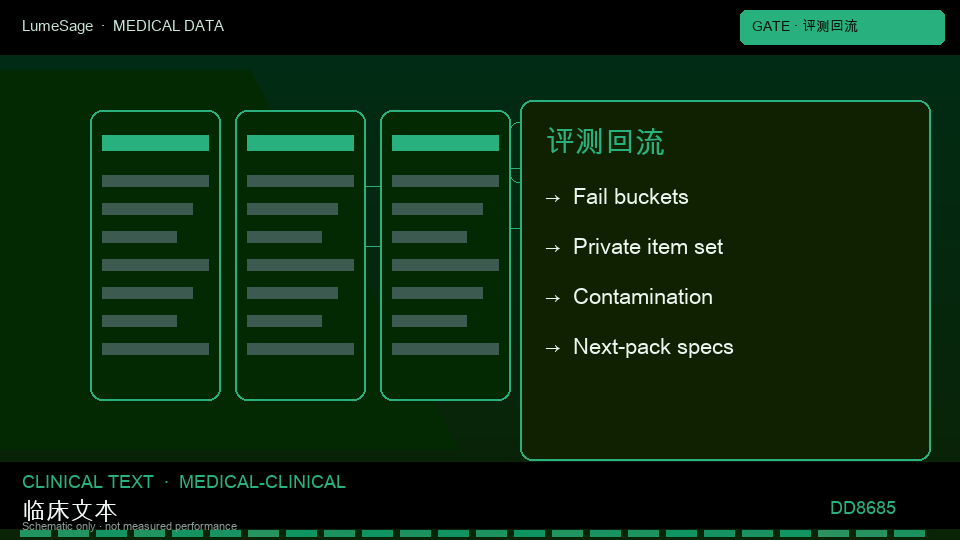 临床文本分析：Medical Gate 用失败类型写下一包规格，公开榜分数不是合同门禁