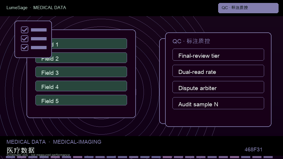 通用医学影像：标签写清类别边界、双读比例、分歧分母，以及医师终审由谁完成