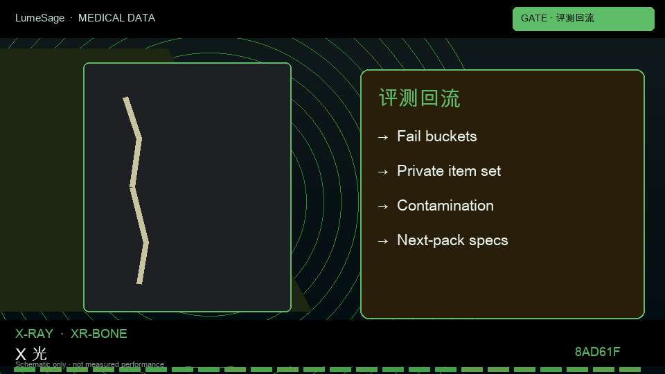 X光 · 骨龄片专科规格包：Medical Gate 用失败类型写下一包规格，公开榜分数不是合同门禁